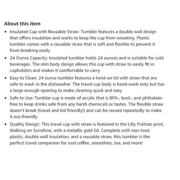 Lilly Pulitzer Double wall tumbler with reusable straw NWT - Picture 7 of 7